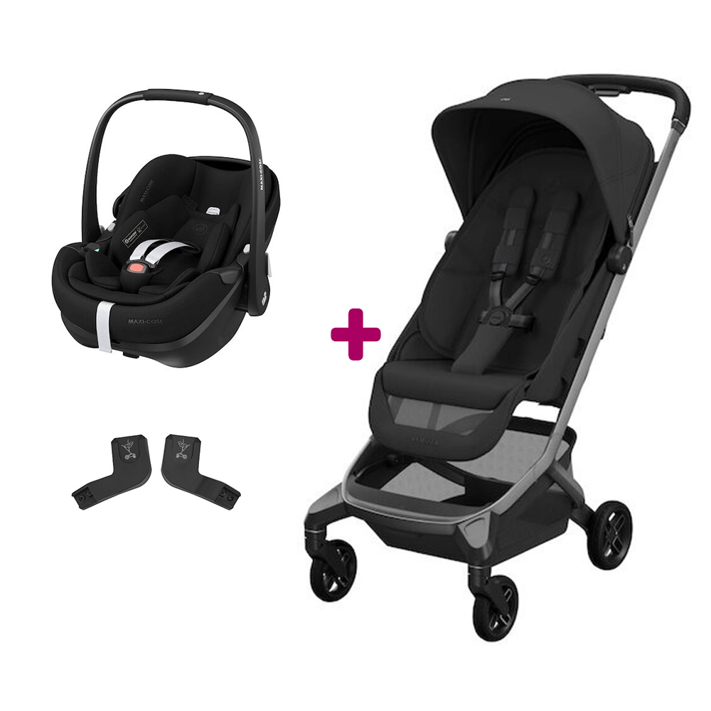 Maxi Cosi Pack Poussette Duo Fame Cabin Onyx Black + adaptateurs coque + coque Pebble 360 pro Twillic Black Unique