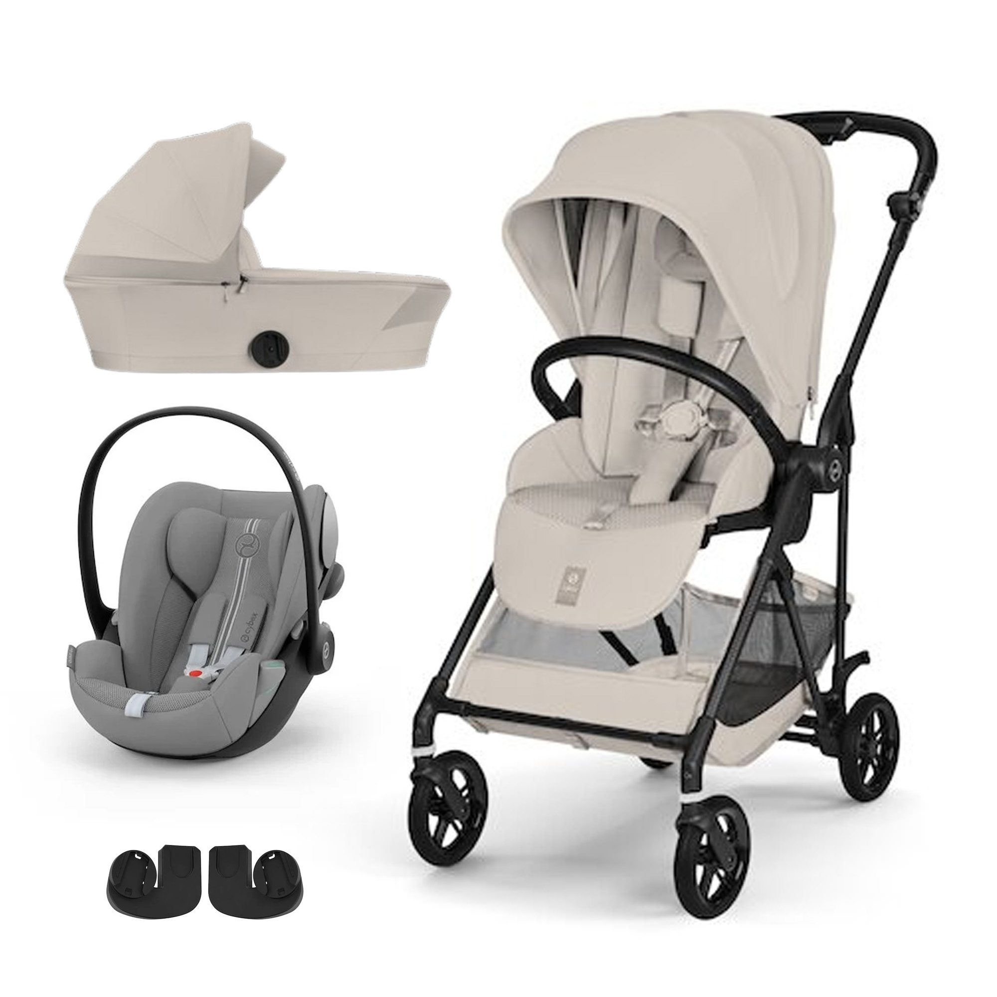 Cybex Pack Poussette trio Melio Dune Grey + nacelle + coque Cloud G tissu plus Stone Grey Unique