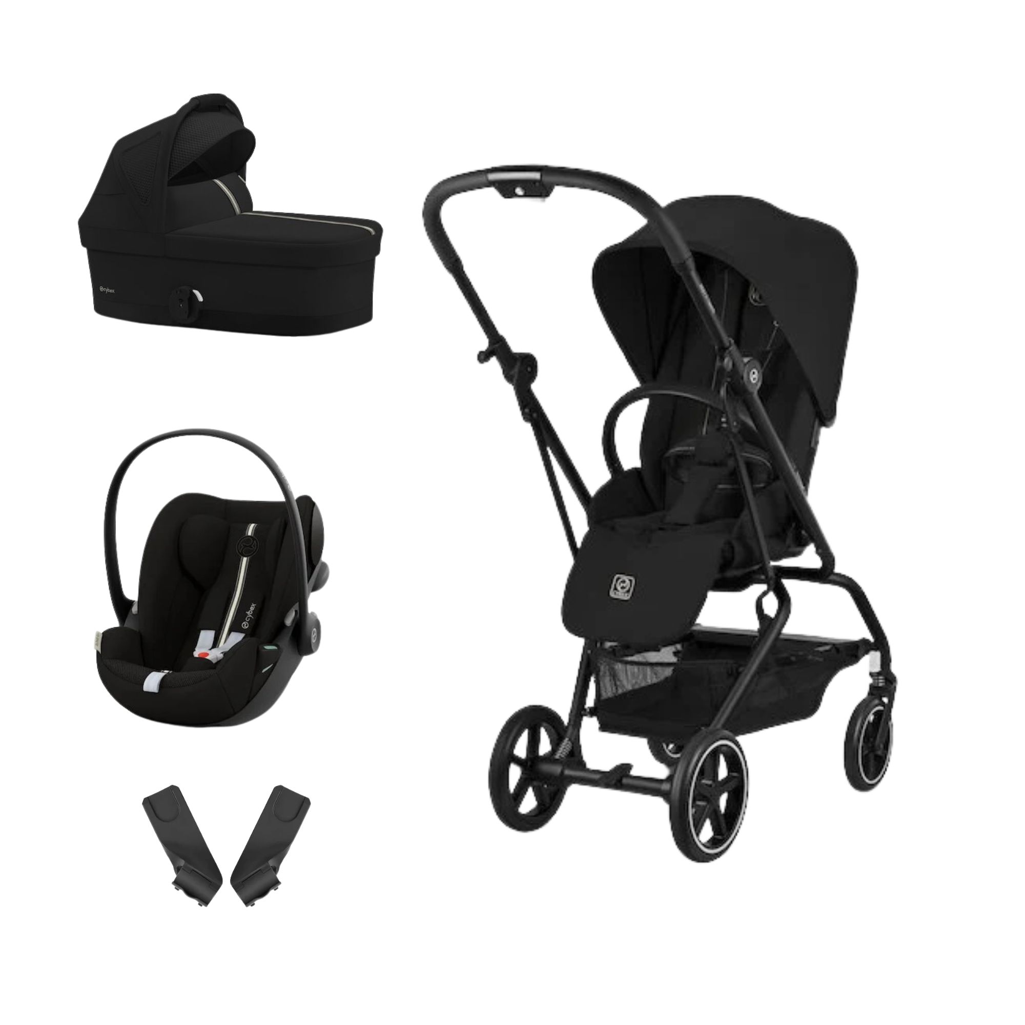 Cybex Pack Poussette trio Eezy S Twist +2 Magic Black Cadre Noir + coque Cloud G tissu plus Moon Black + nacelle Magic Black Unique