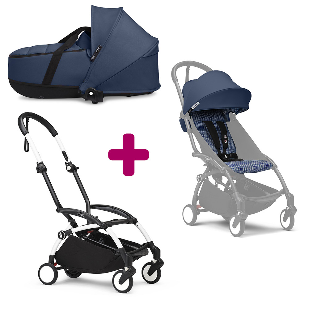 Stokke Pack Poussette duo chassis YOYO³ Blanc + pack 6+ YOYO³ Bleu Air France + nacelle YOYO³ Air France Unique