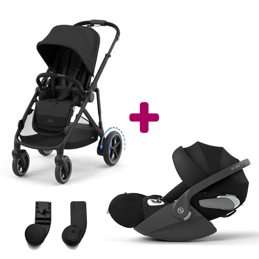 Cybex Pack Poussette duo eGazelle Chassis Black / Siège Moon Black + adaptateurs coque + coque Cloud T Sepia Black Unique