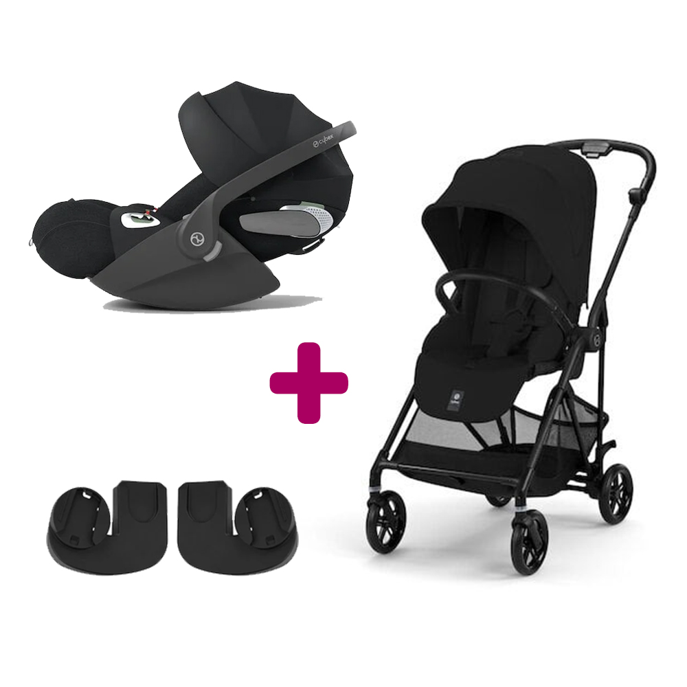 Cybex Pack Poussette duo Melio 5 Magic Black + adaptateurs coque + Coque Cloud T tissu plus Sepia Black Unique
