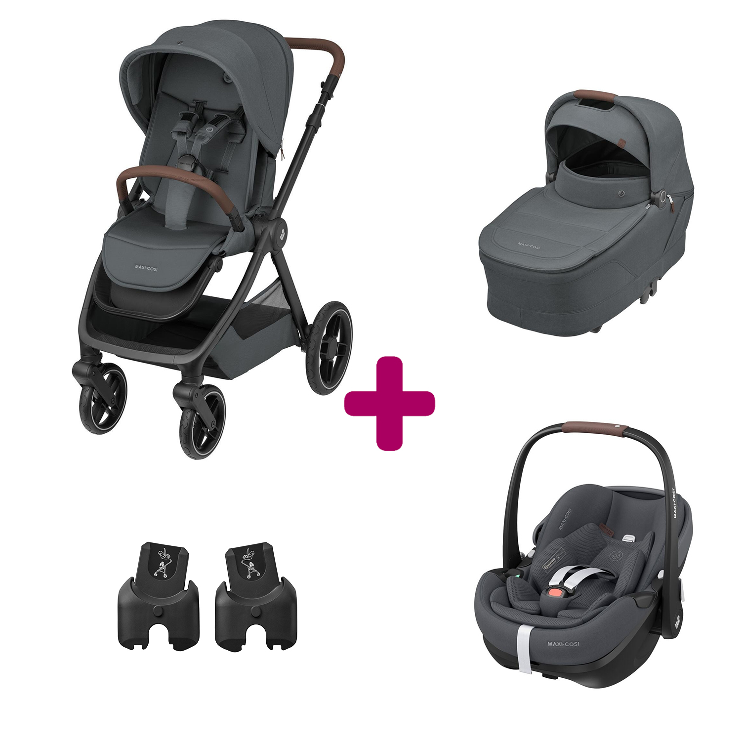 Maxi Cosi Pack Poussette Trio Oxford Twillic Graphite + Nacelle + adaptateurs coques + coque Pebble 360 pro 2 Unique