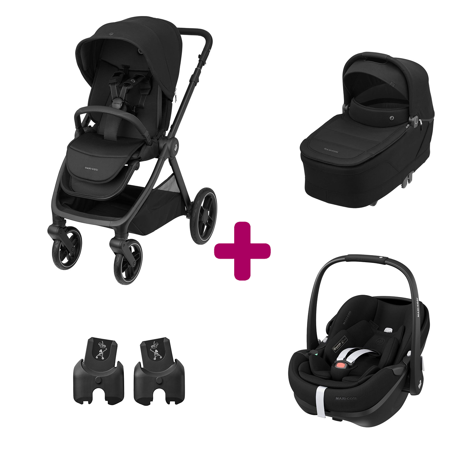 Maxi Cosi Pack Poussette Trio Oxford Twillic Black + Nacelle + adaptateurs coques + coque Pebble 360 pro 2 Unique