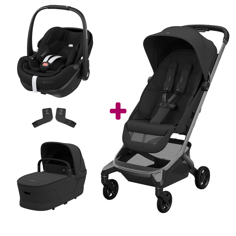 Maxi Cosi Pack Poussette Trio Fame Cabin Onyx Black + adaptateurs coque + coque Pebble 360 pro Twillic Black + nacelle Unique