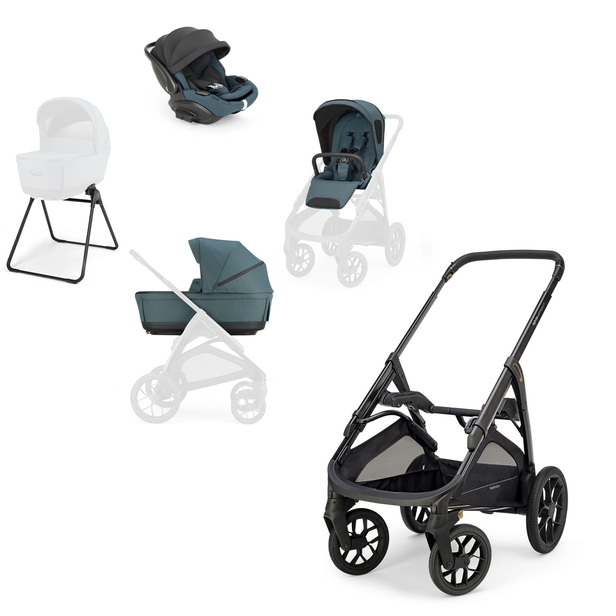 Inglesina Poussette Aptica XT chassis Total Black, System Quattro Darwin Recline Himalaya Blue Unique