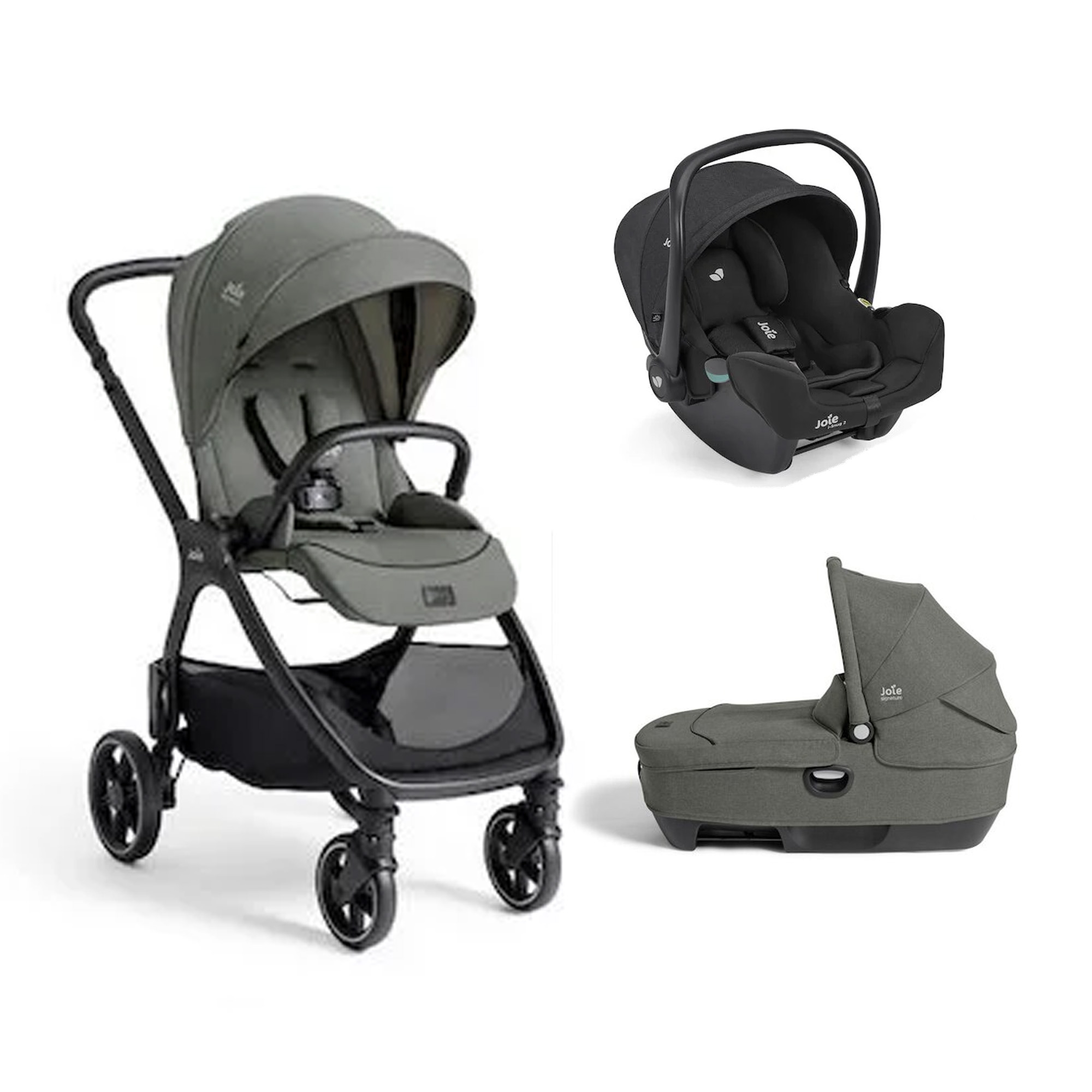 Joie Pack poussette trio Valora Evergreen + coque i-starter + nacelle calmi Unique