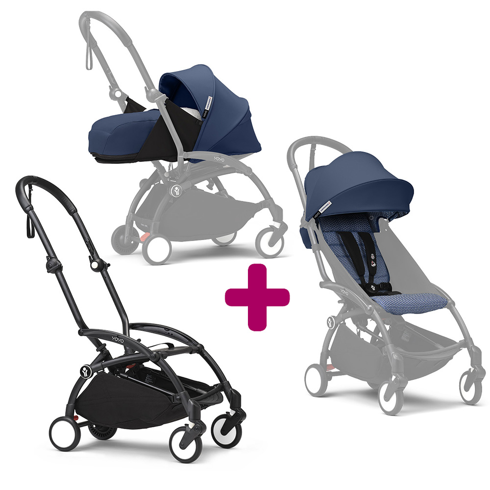Stokke Poussette Yoyo 3 avec pack 0+ nouveau-né et 6+ Air France Cadre Noir Unique
