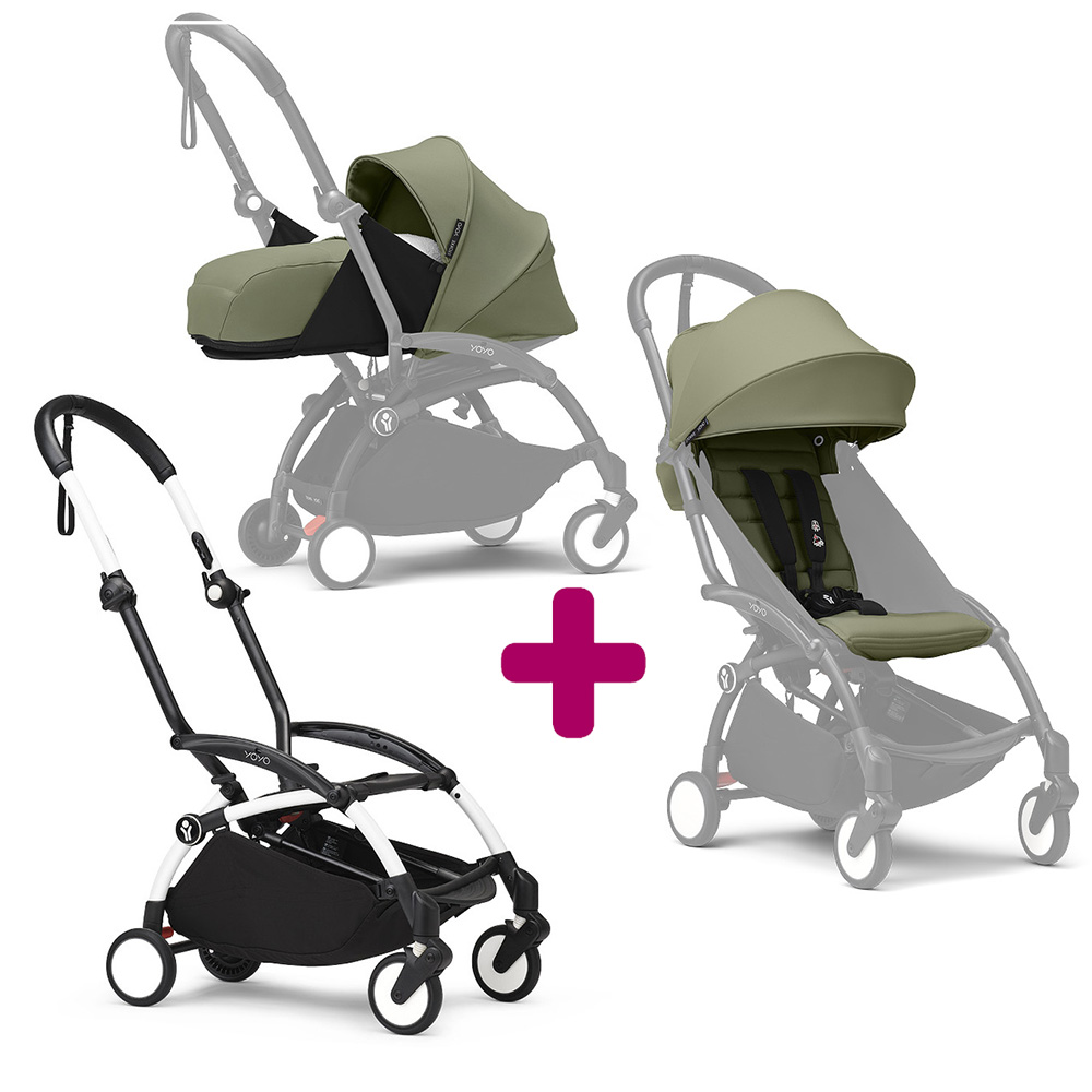 Stokke Poussette Yoyo 3 avec pack 0+ nouveau-né et 6+ Olive Cadre Blanc Unique