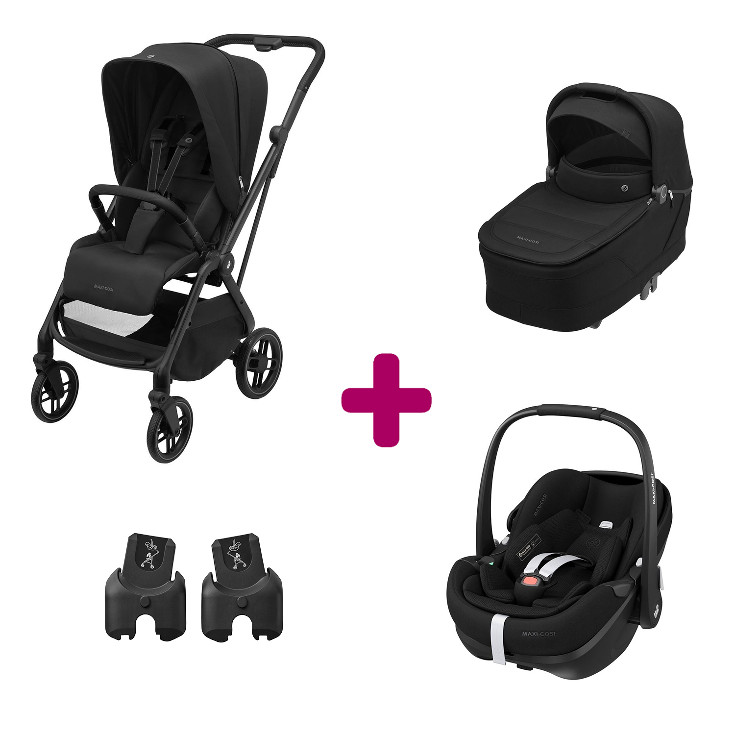 Maxi Cosi Pack Poussette Trio Léona 2 Twillic Black + nacelle + adaptateurs coque + coque Pebble 360 pro 2 Unique