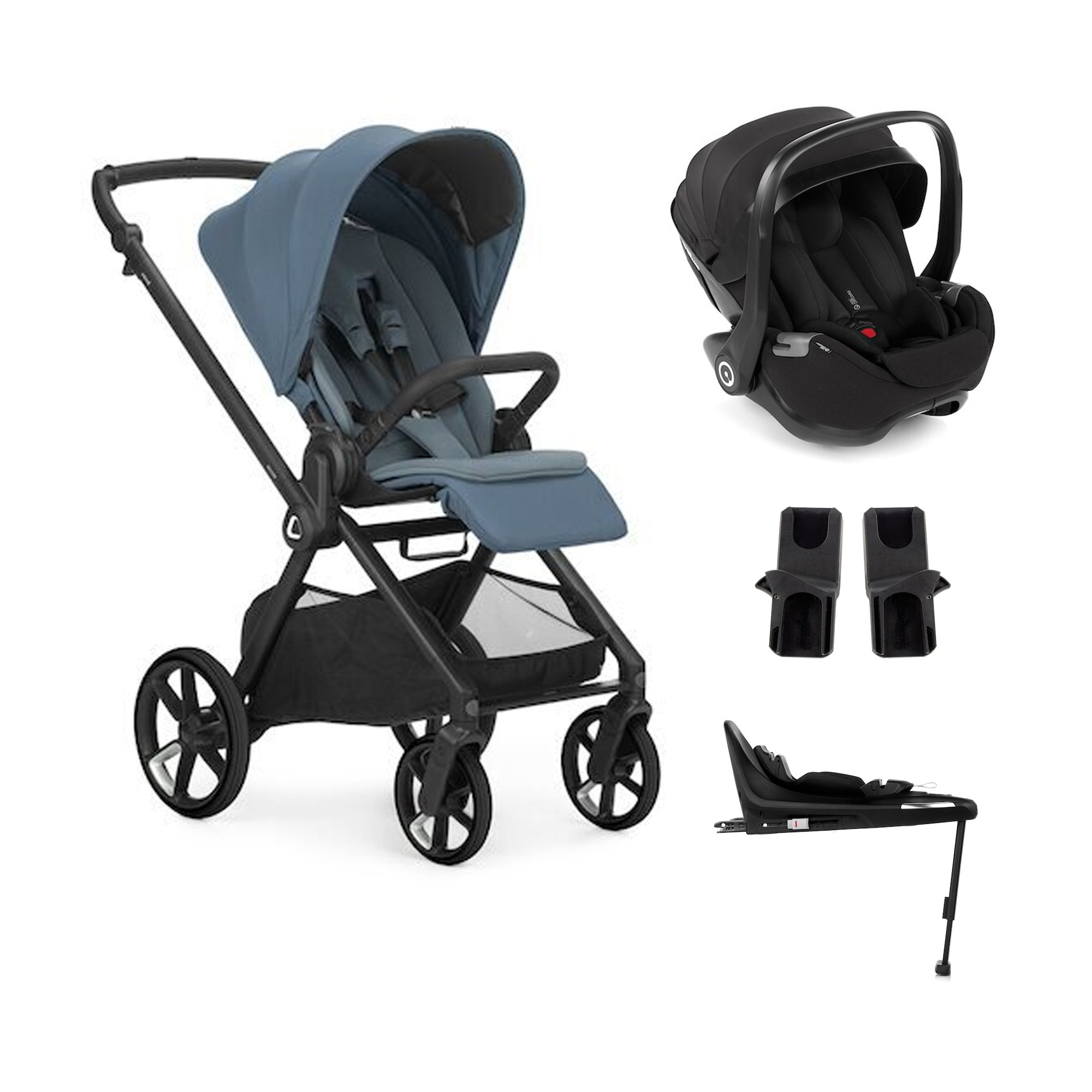 Jané Pack trio Poussette Mumm 5 Seal + coque allongeable Kombibaby Matt Black + adaptateur + base pivotante Unique