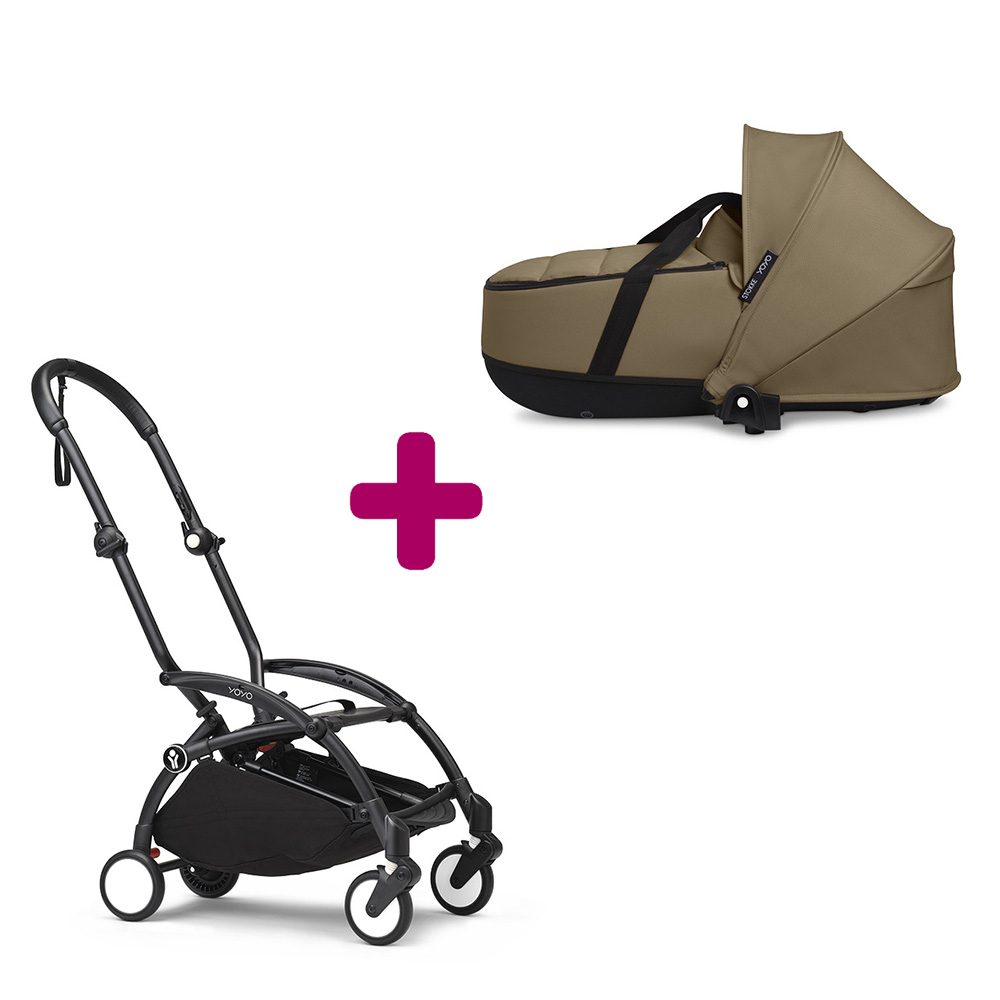 Stokke Pack chassis poussette YOYO³ Noir + nacelle YOYO³ Toffee Unique