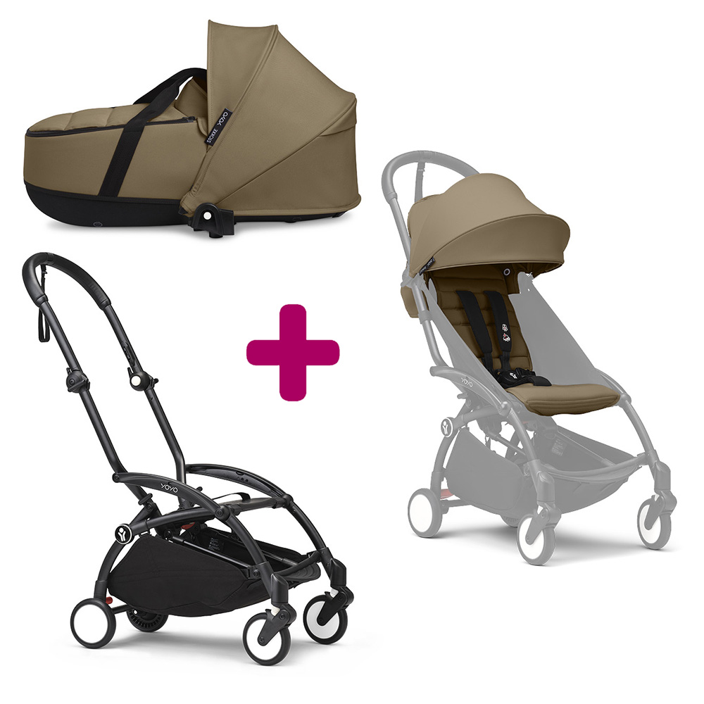 Stokke Pack Poussette duo chassis YOYO³ Noir + pack 6+ YOYO³ Toffee + nacelle YOYO³ Toffee Unique