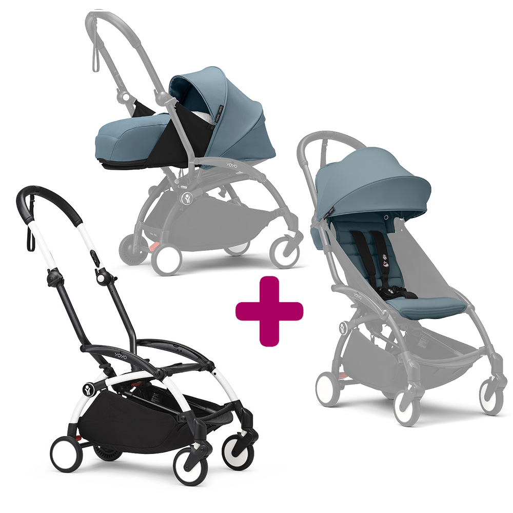 Stokke Poussette Yoyo 3 avec pack 0+ nouveau-né et 6+ Aqua Cadre Blanc Unique