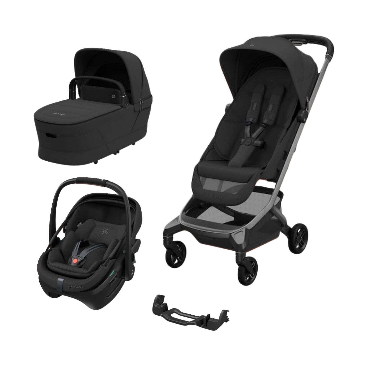 Maxi Cosi Pack Poussette Trio Fame Cabin Onyx Black + adaptateurs coque Coral + coque Coral Onyx Black + nacelle Unique