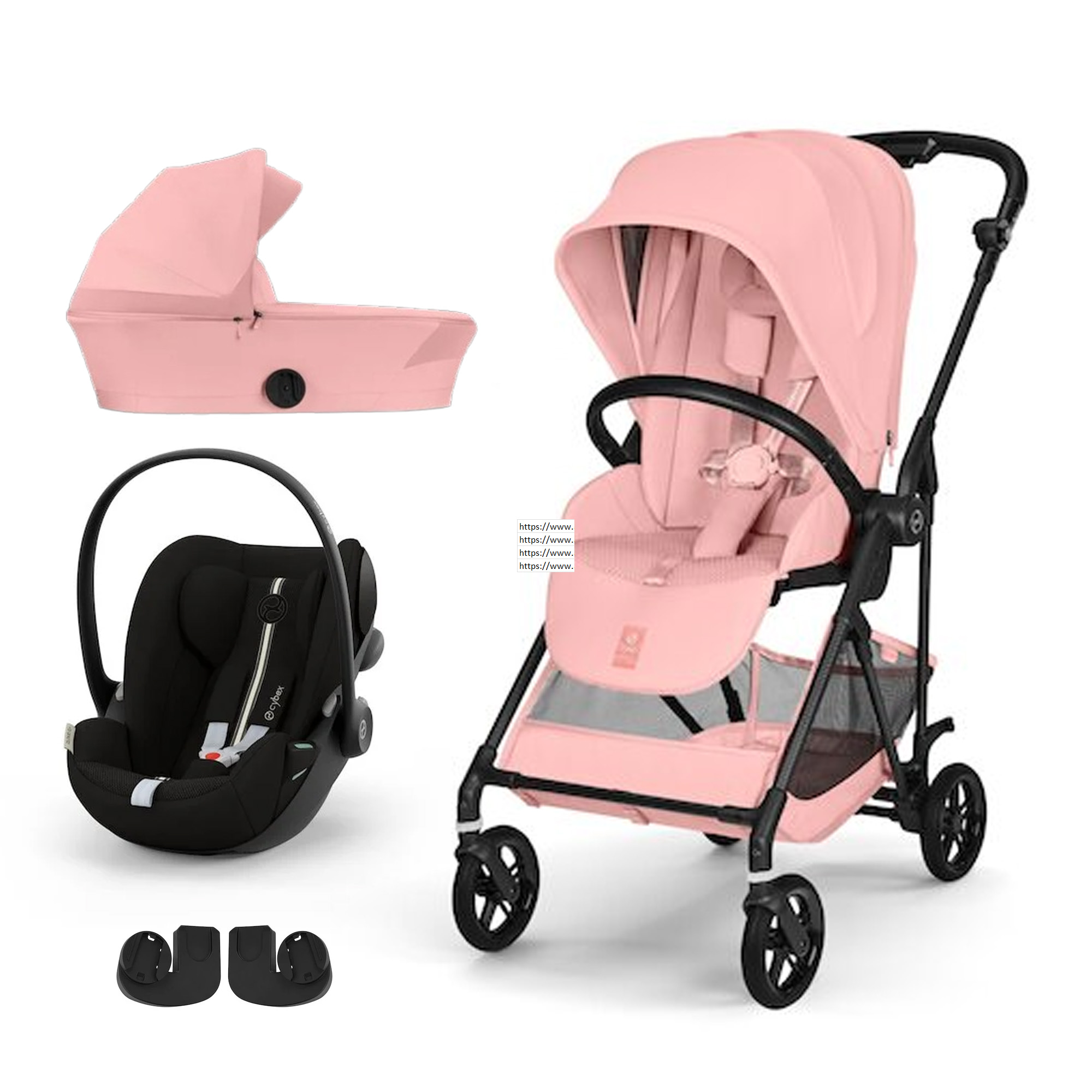 Cybex Pack Poussette trio Melio Candy Pink + nacelle + coque Cloud G tissu plus Moon Black Unique