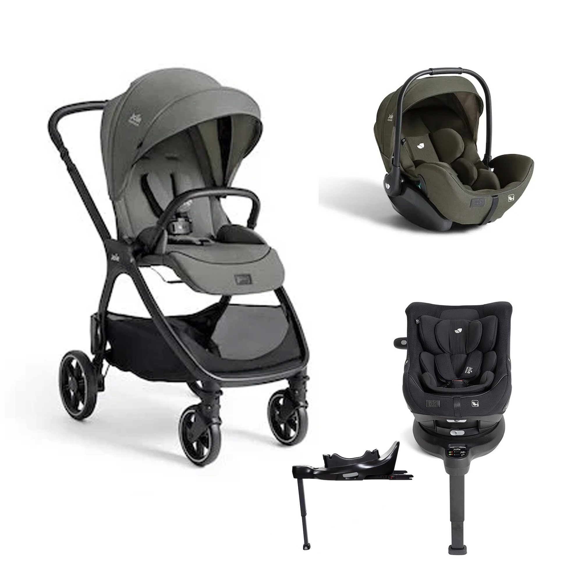 Joie Pack poussette duo XL Valora Evergreen + coque i-level pro + siège auto i-harbour pro + base isofix encore Unique