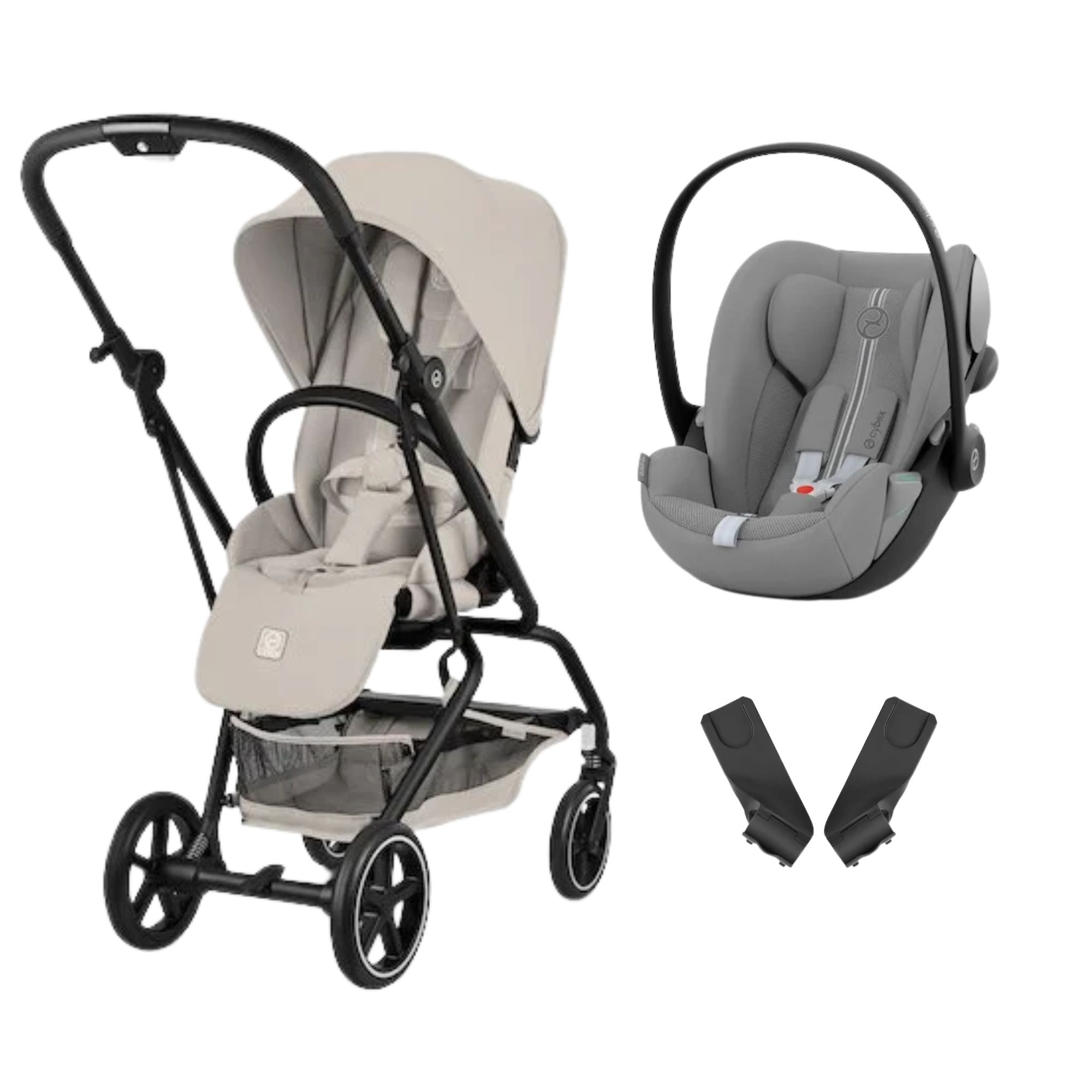 Cybex Pack Poussette duo Eezy S Twist +2 Dune Grey Cadre Noir + coque Cloud G tissu plus Stone Grey Unique