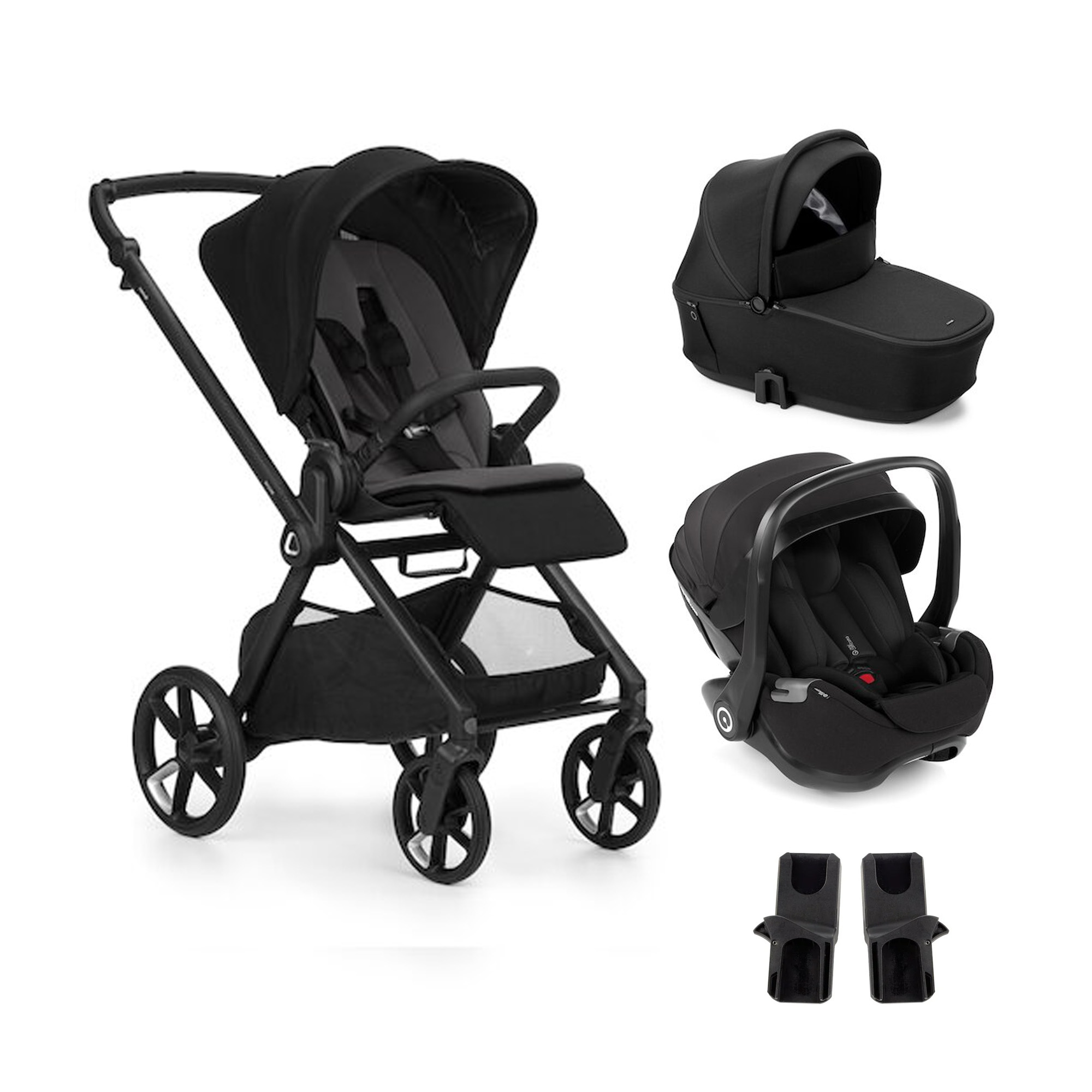 Jané Pack trio Poussette Mumm 5 Coal + nacelle sleep + coque allongeable Kombibaby Matt Black + adaptateur Unique