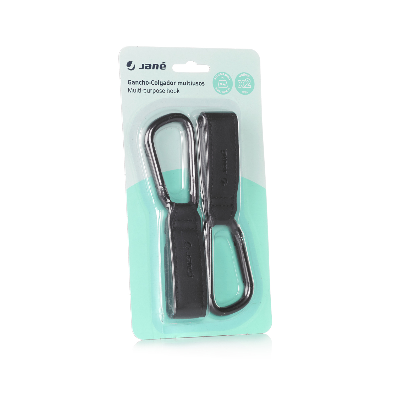 Jané Lot de 2 crochets multifonctions simili cuir Black