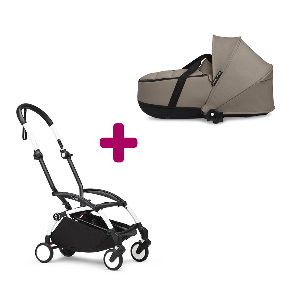 Stokke Pack chassis poussette YOYO³ Blanc + nacelle YOYO³ Taupe Unique