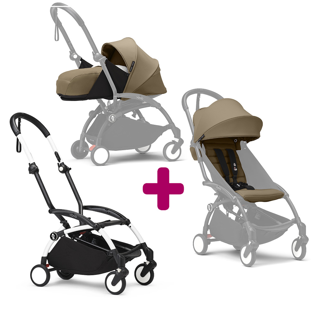 Stokke Poussette Yoyo 3 avec pack 0+ nouveau-né et 6+ Toffee Cadre Blanc Unique