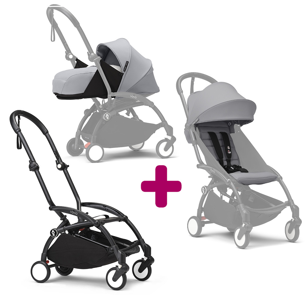 Stokke Poussette Yoyo 3 avec pack 0+ nouveau-né et 6+ Stone Cadre Noir Unique