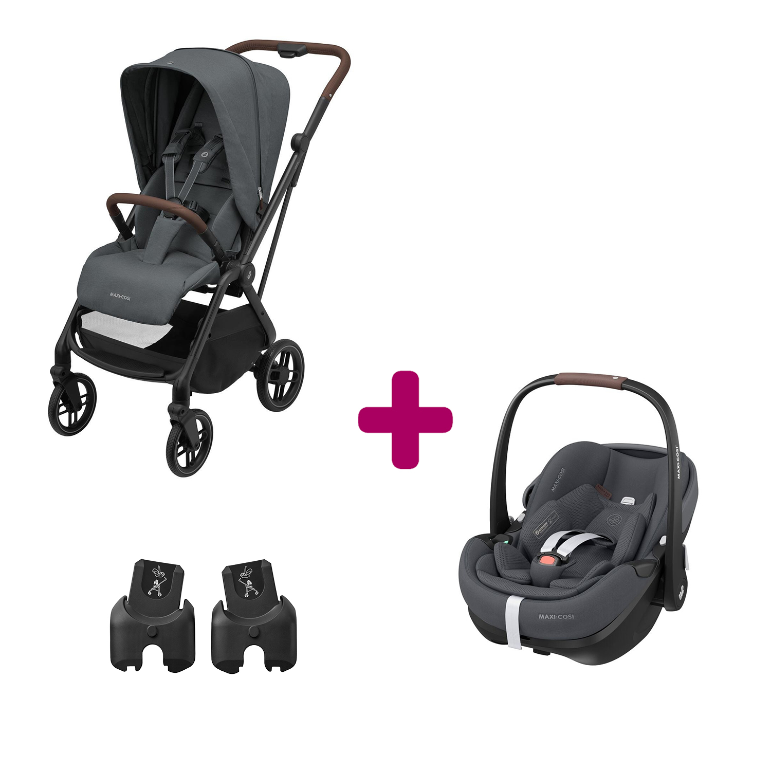 Maxi Cosi Pack Poussette Duo Léona 2 Twillic Graphite + adaptateurs coque + coque Pebble 360 pro 2 Unique