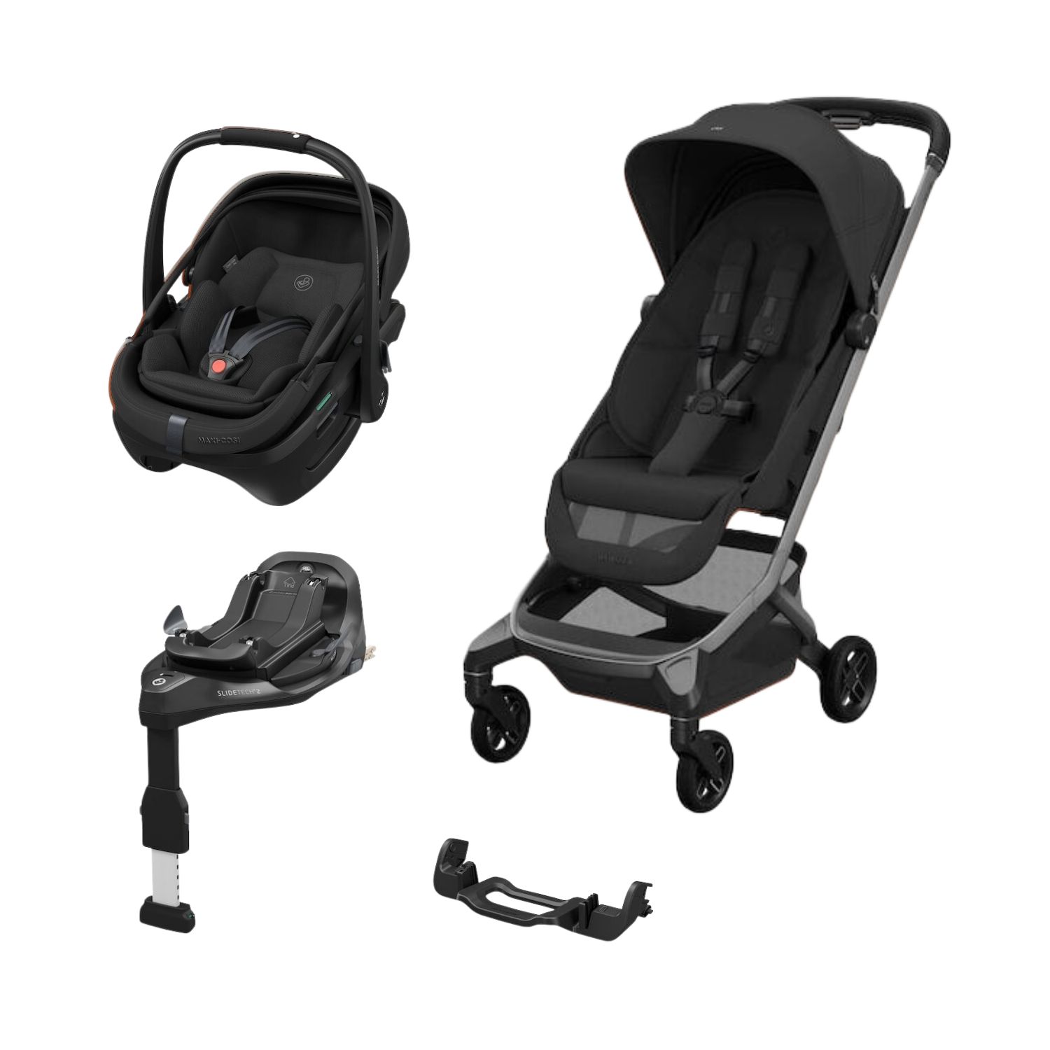 Maxi Cosi Pack Poussette Duo Fame Cabin Onyx Black + adaptateurs coque Coral + coque Coral Onyx Black + base Unique