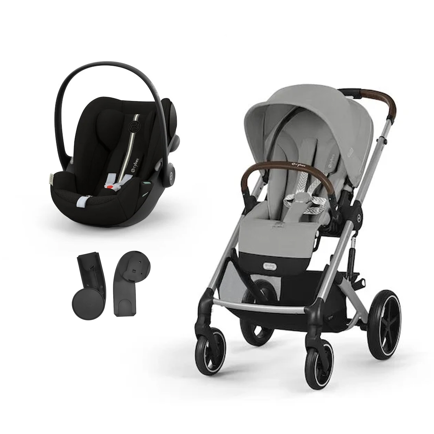 Cybex Pack Poussette Duo Balios Stone Grey + adaptateurs coque + coque Cloud G tissu plus moon black Unique