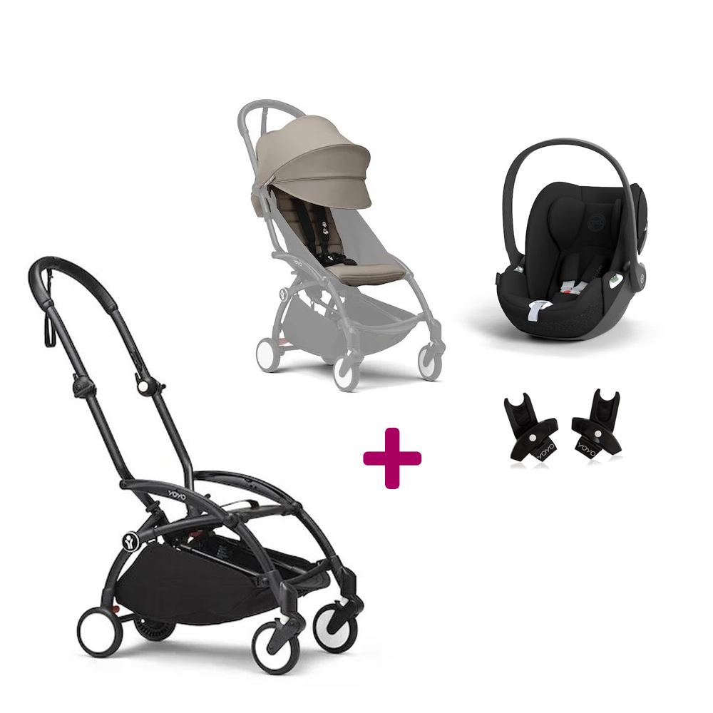Stokke Pack Poussette Duo Yoyo 3 Taupe Cadre Noir + coque Cloud T Sepia Black + adaptateurs Unique