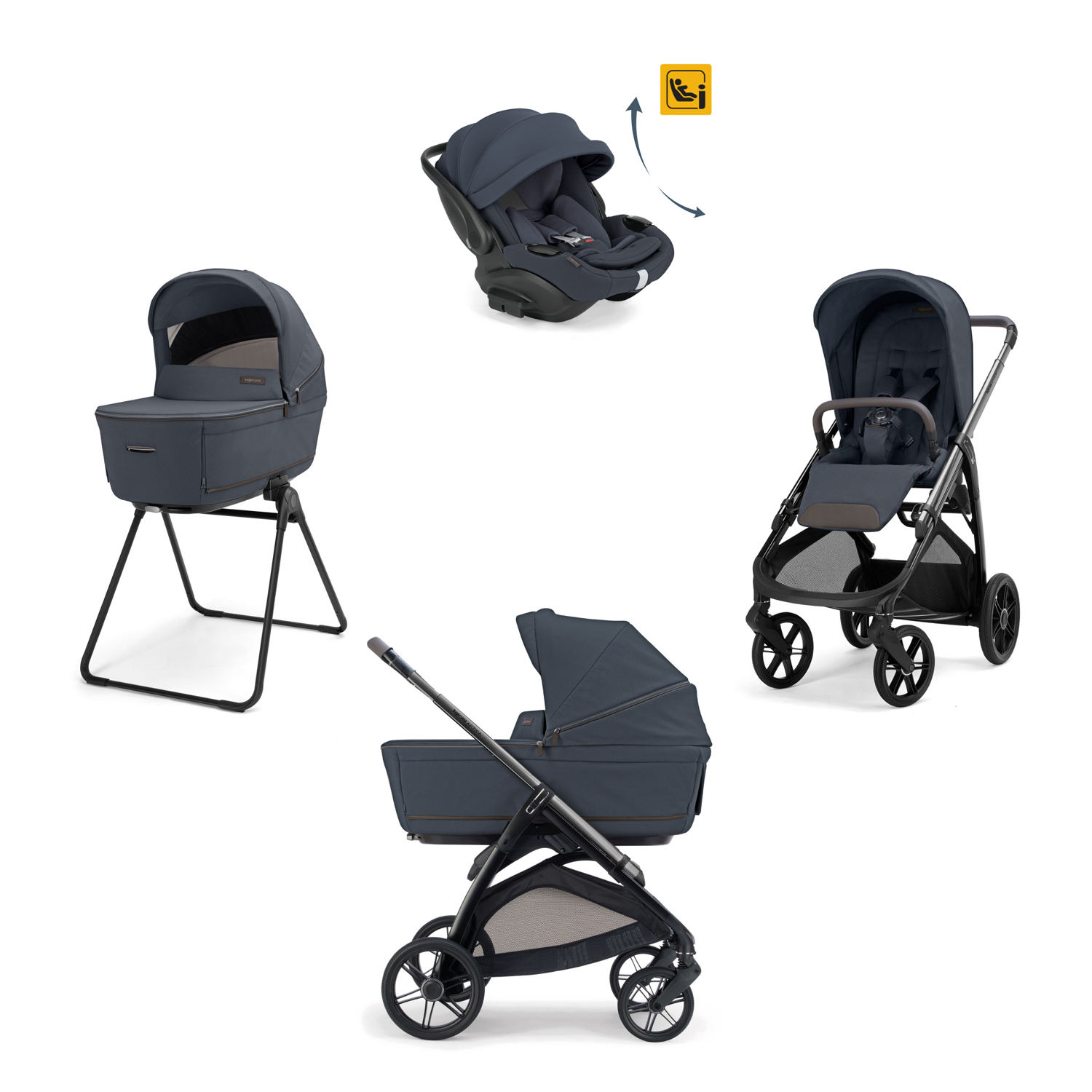 Inglesina Poussette Aptica chassis Litio Black , System Quattro Darwin Recline Sapphire Blue Unique