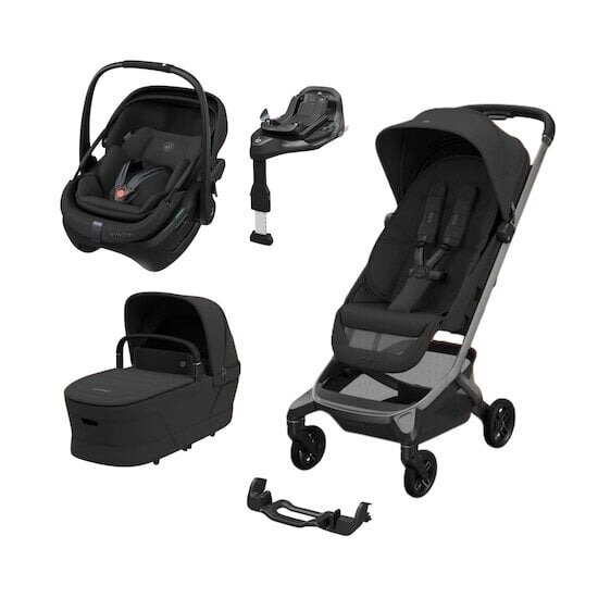 Maxi Cosi Pack Poussette Trio Fame Cabin Onyx Black + adaptateurs coque Coral + coque Coral Onyx Black + nacelle + base Unique
