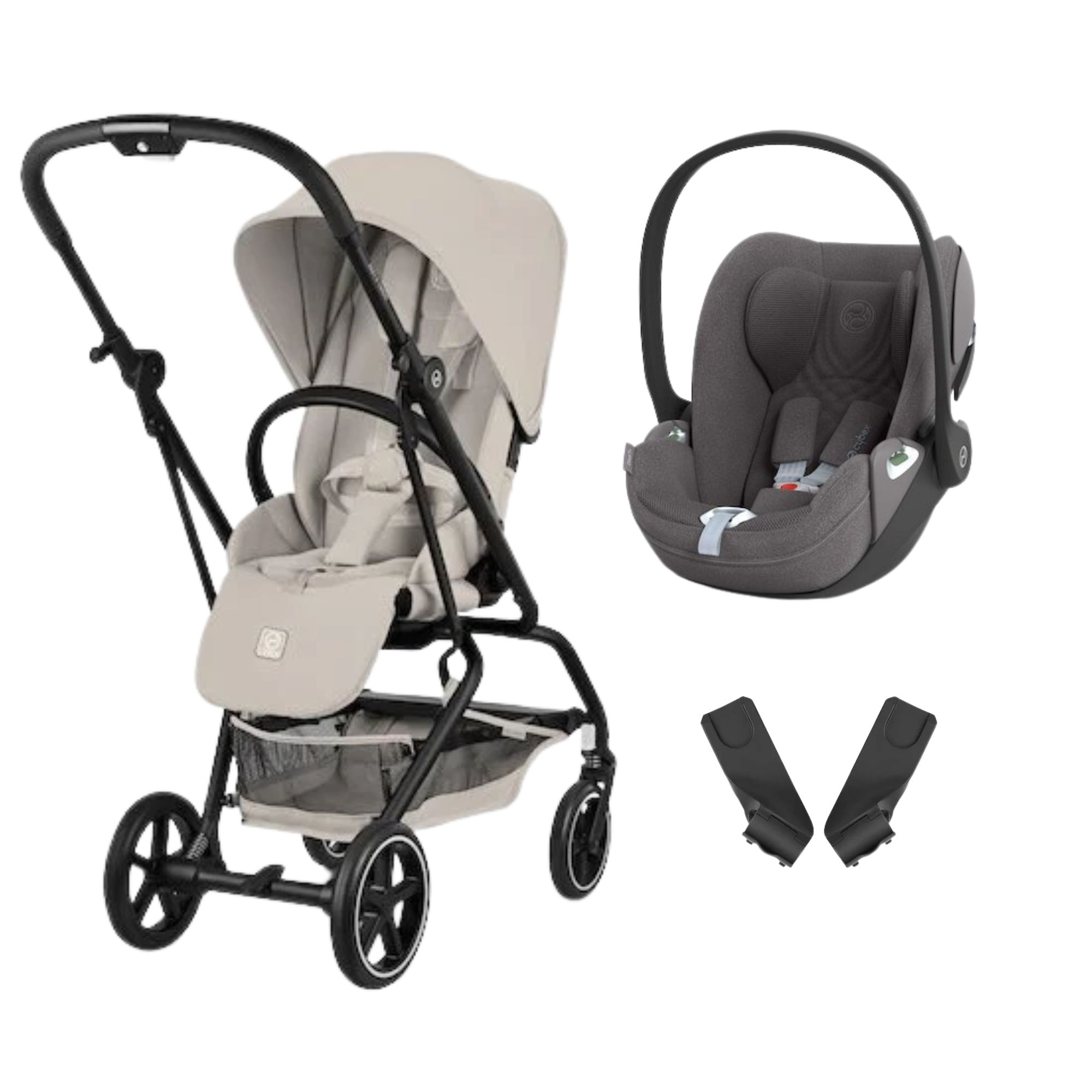 Cybex Pack Poussette duo Eezy S Twist +2 Dune Grey Cadre Noir + coque Cloud T tissu plus Mirage Grey Unique