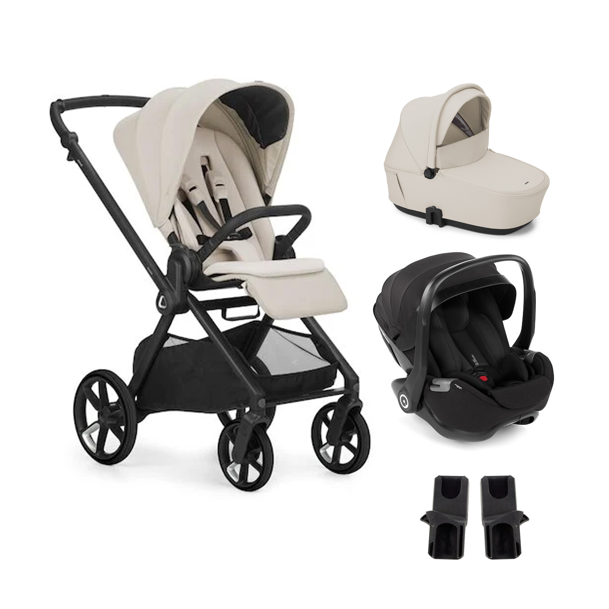 Jané Pack trio Poussette Mumm 5 Sand-li + nacelle sleep + coque allongeable Kombibaby Matt Black + adaptateur Unique