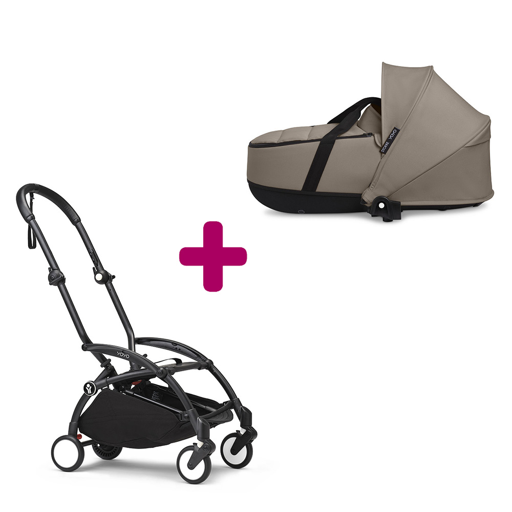 Stokke Pack chassis poussette YOYO³ Noir + nacelle YOYO³ Taupe Unique