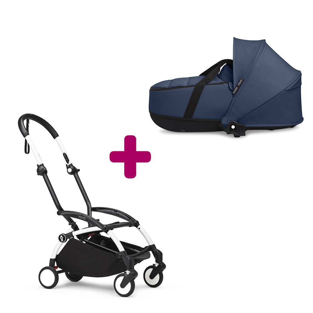 Stokke Pack chassis poussette YOYO³ Blanc + nacelle YOYO³ Bleu Marine Unique