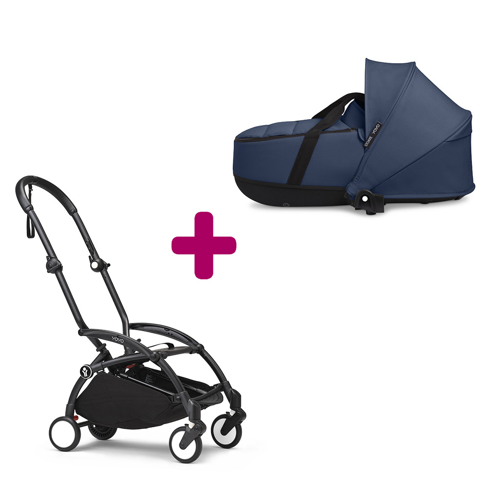 Stokke Pack chassis poussette YOYO³ Noir + nacelle YOYO³ Bleu Marine Unique