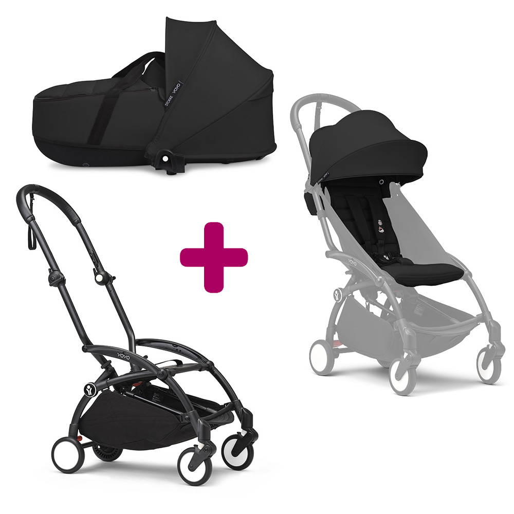 Stokke Pack Poussette duo chassis YOYO³ Noir + pack 6+ YOYO³ Noir + nacelle YOYO³ Noir Unique