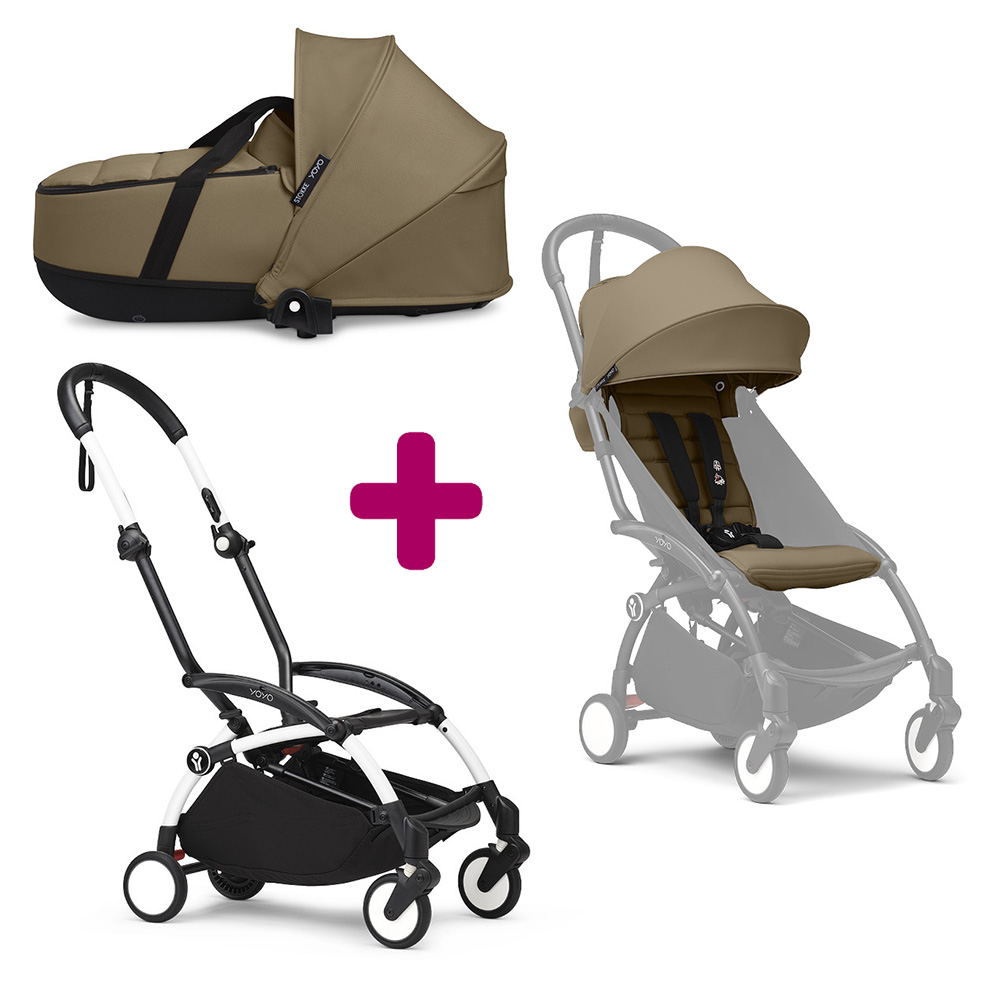 Stokke Pack Poussette duo chassis YOYO³ Blanc + pack 6+ YOYO³ Toffee + nacelle YOYO³ Toffee Unique