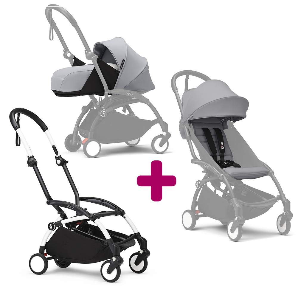 Stokke Poussette Yoyo 3 avec pack 0+ nouveau-né et 6+ Stone Cadre Blanc Unique