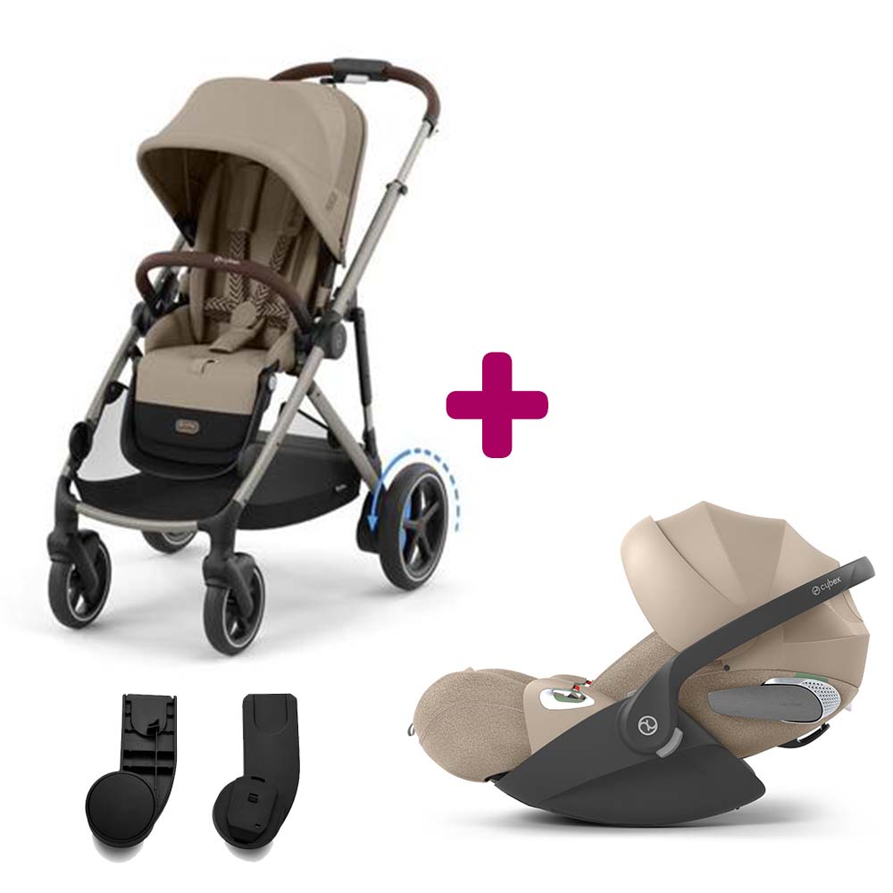 Cybex Pack Poussette duo eGazelle Chassis Taupe / Siège Almond Beige + adaptateurs coque + coque Cloud T tissus plus Cozy Beige Unique