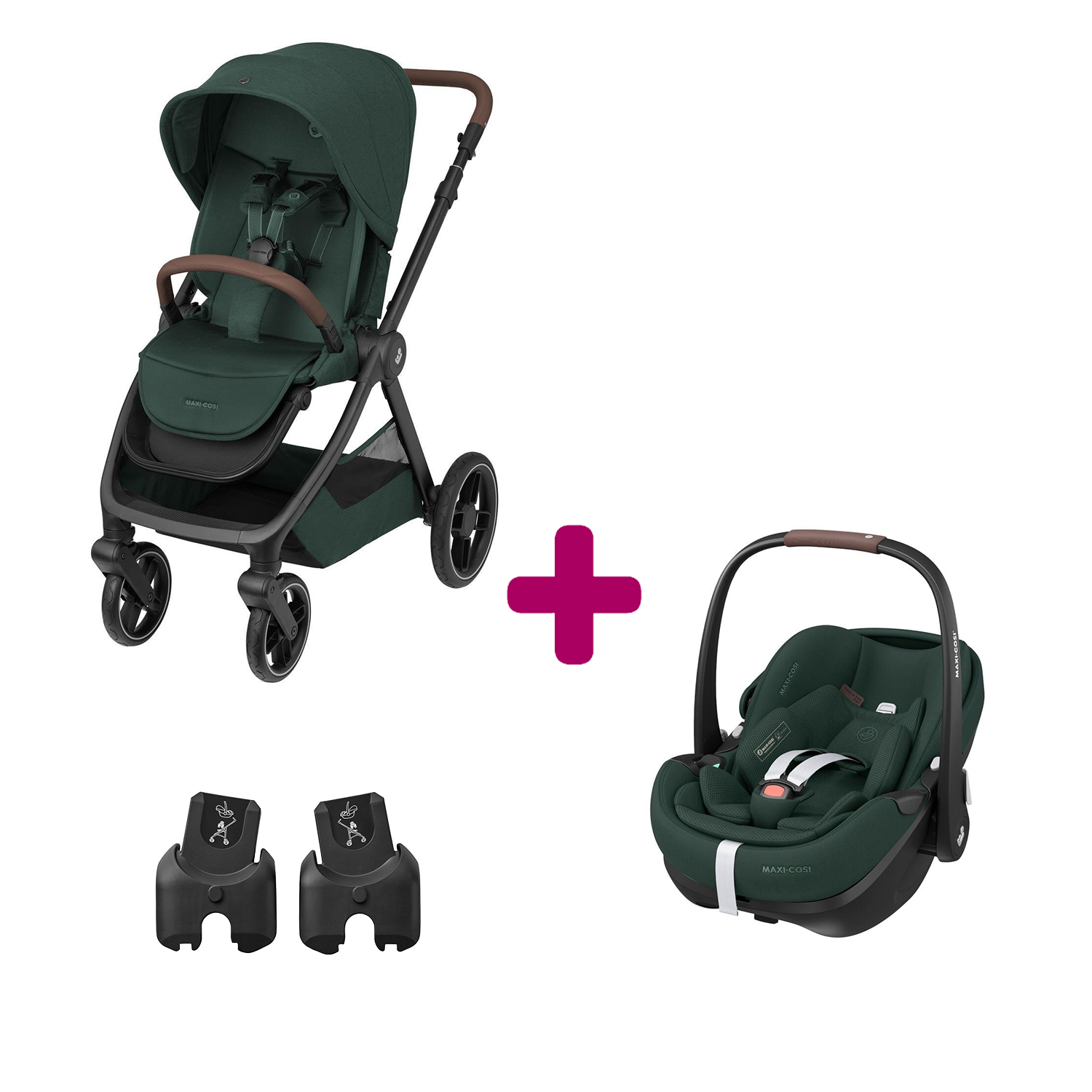 Maxi Cosi Pack Poussette Duo Oxford Twillic Green + adaptateurs coque + coque Pebble 360 pro 2 Unique