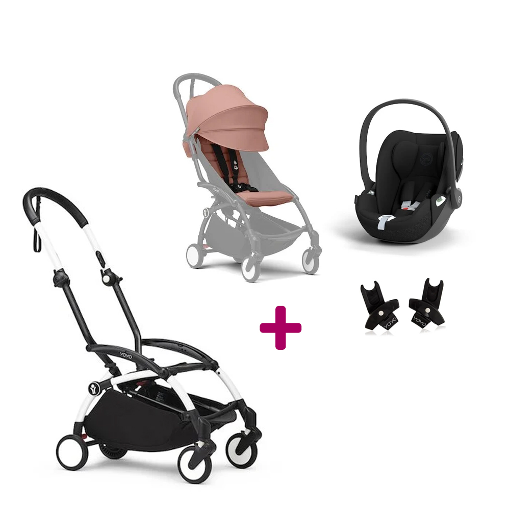 Stokke Pack Poussette Duo Yoyo 3 Ginger Cadre Blanc + coque Cloud T Sepia Black+ adaptateurs Unique