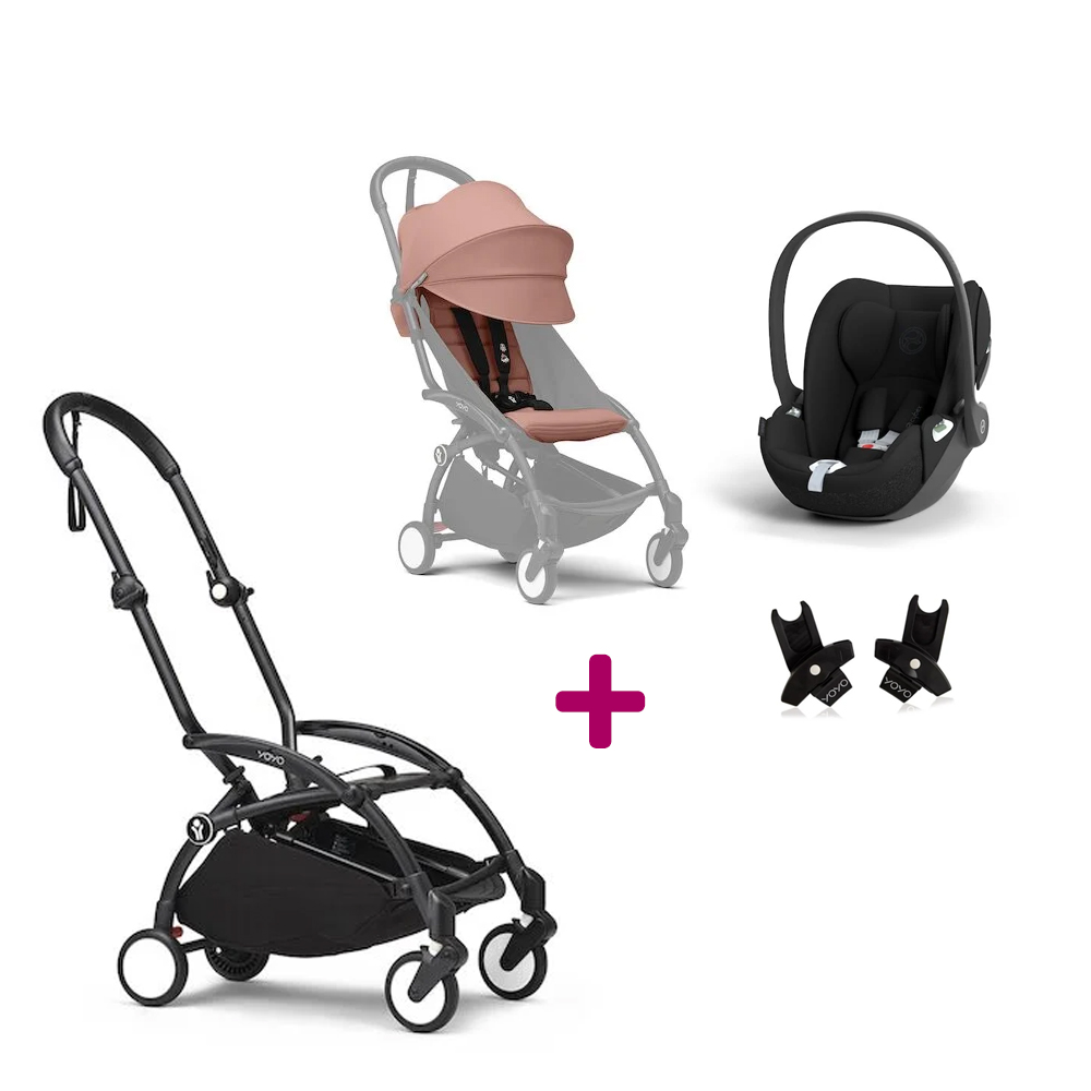 Stokke Pack Poussette Duo Yoyo 3 Ginger Cadre Noir + coque Cloud T Sepia Black + adaptateurs Unique
