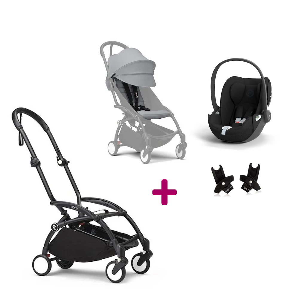 Stokke Pack Poussette Duo Yoyo 3 Stone Cadre Noir + coque Cloud T Sepia Black+ adaptateurs Unique
