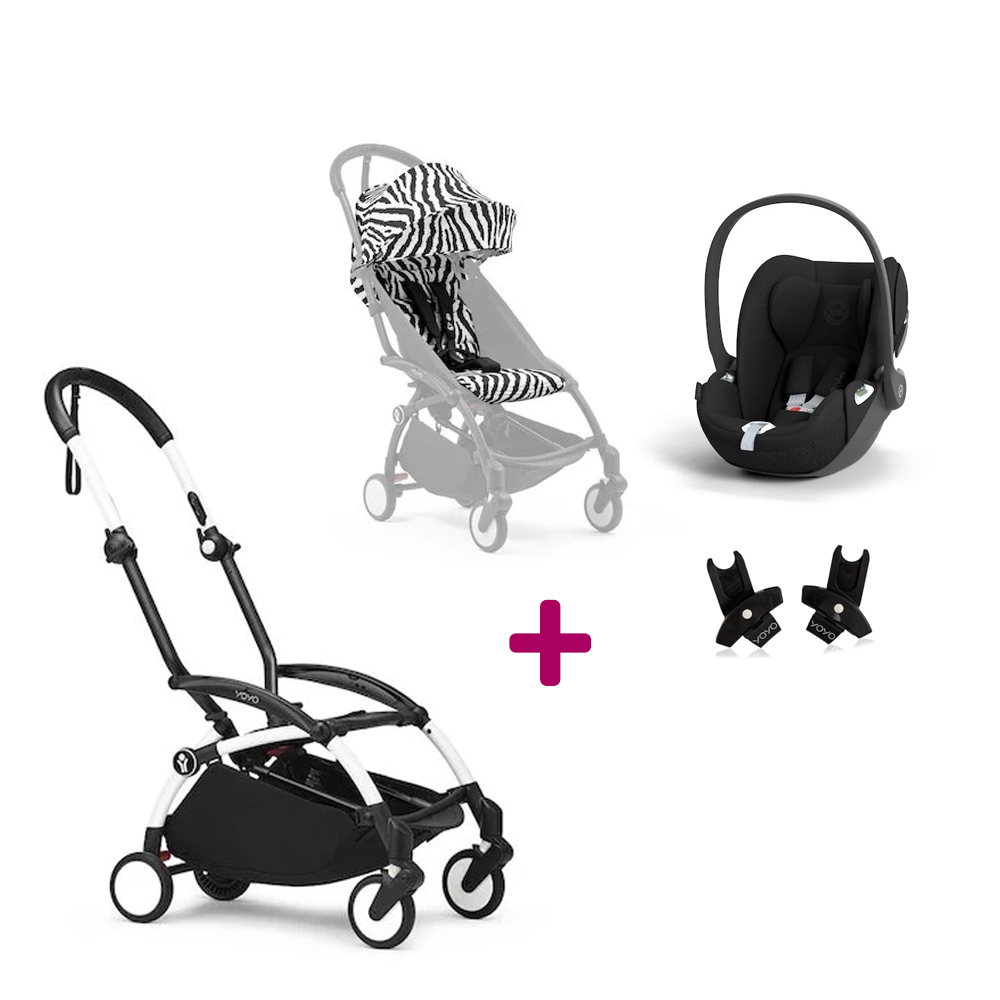 Stokke Pack Poussette Duo Yoyo 3 Zèbre Cadre Blanc + coque Cloud T Sepia Black + adaptateurs Unique