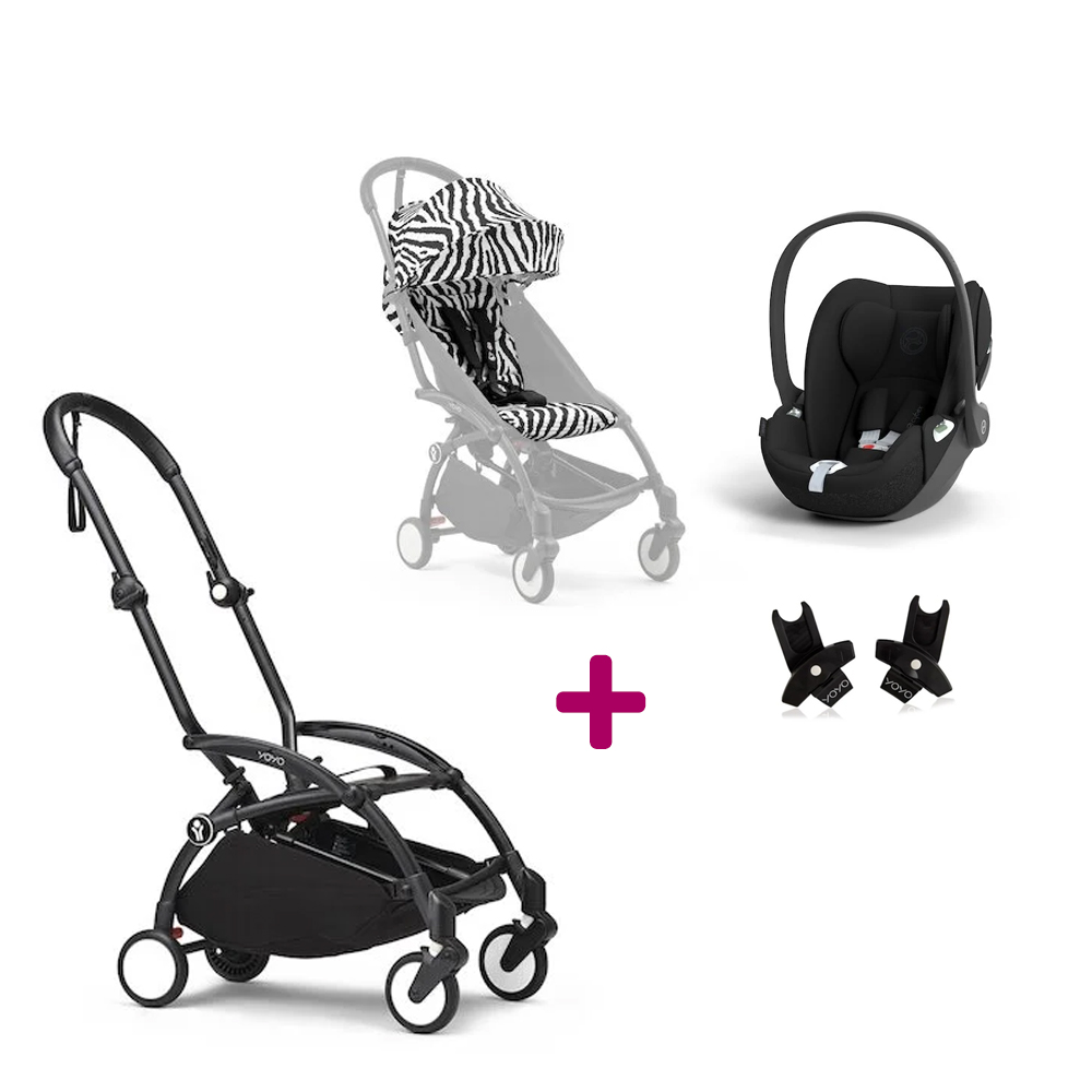 Stokke Pack Poussette Duo Yoyo 3 Zèbre Cadre Noir + coque Cloud T Sepia Black + adaptateurs Unique