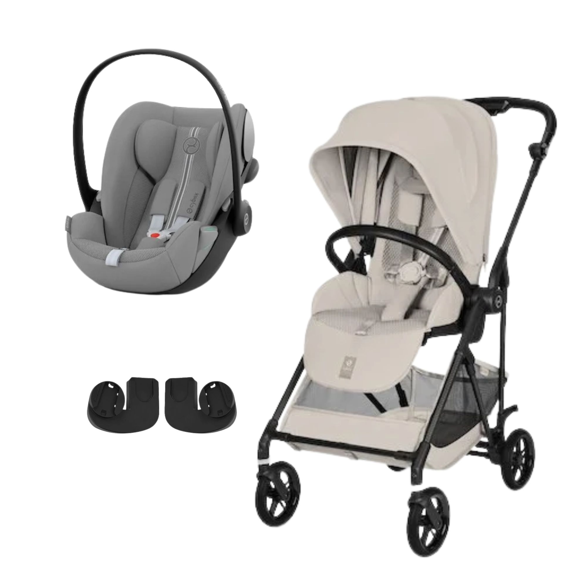 Cybex Pack Poussette duo Melio Dune Grey + coque Cloud G tissu plus Stone Grey Unique