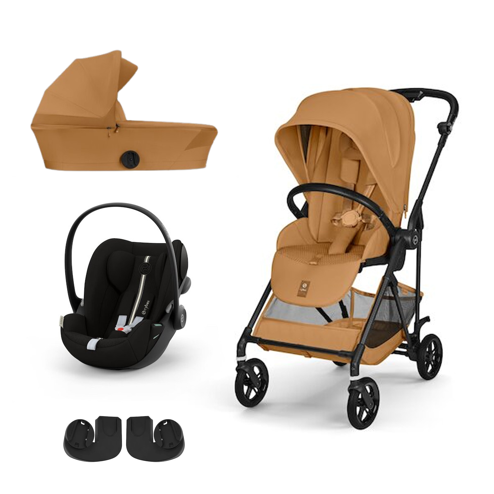 Cybex Pack Poussette trio Melio Cinnamon Yellow + nacelle + coque Cloud G tissu plus Moon Black Unique